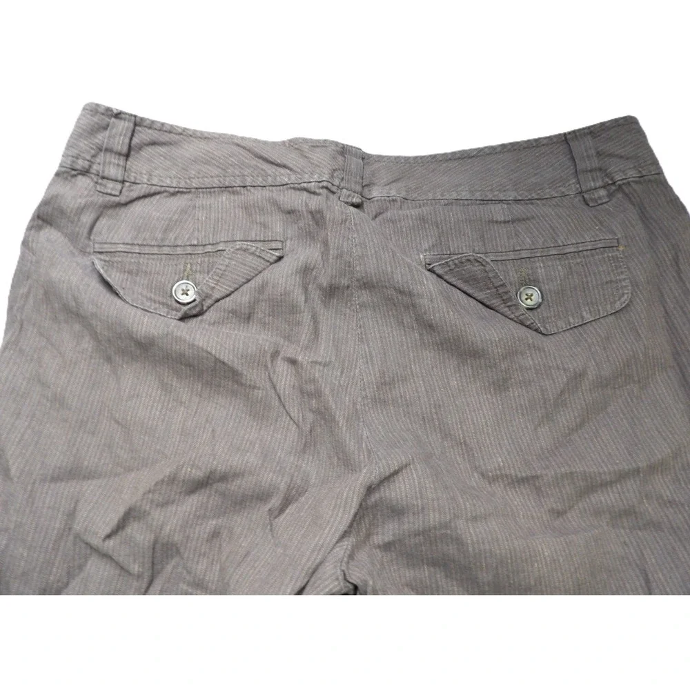 Banana Republic Women Brown Linen Blend Wide Leg Pant Pinstripe 6 Regular Office